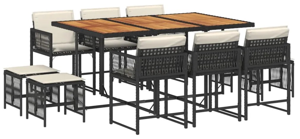 3211515 vidaXL Set mobilier de exterior cu perne, 11 piese, negru, poliratan