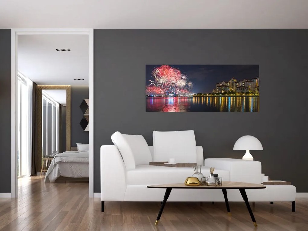 Tablou cu artificii in Singapur (120x50 cm)