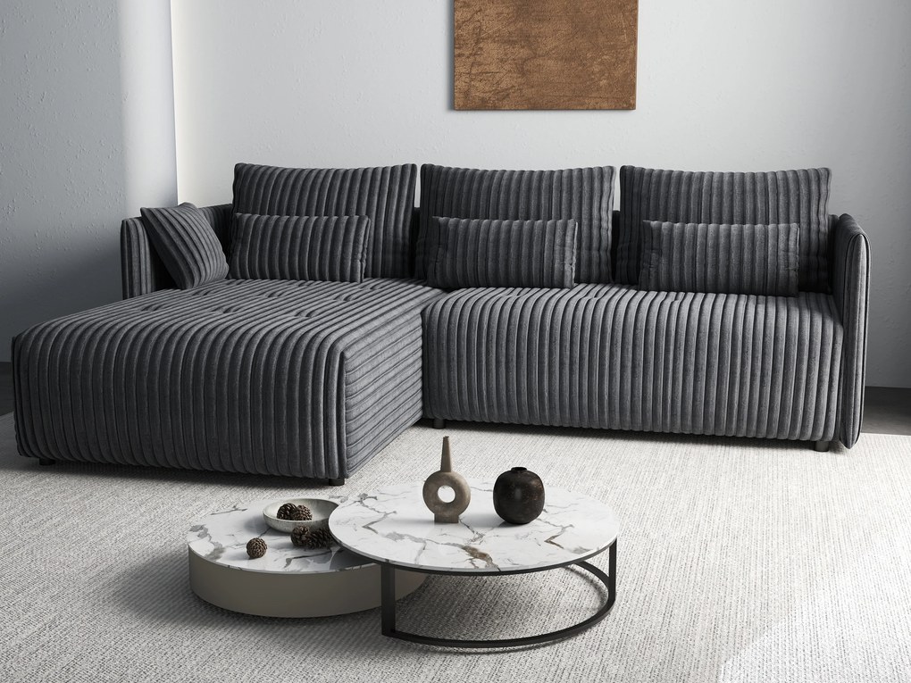 Colțar extensibil dumonde cu ladă de depozitare si sezut confortabil din spuma high-density, Malta Ambience Grey 235x185 cm