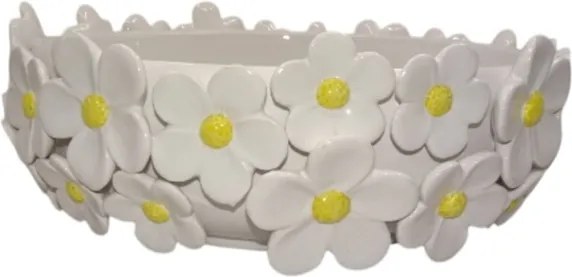 Bol decorativ alb din ceramică cu margarete galbene, "Marguerite"