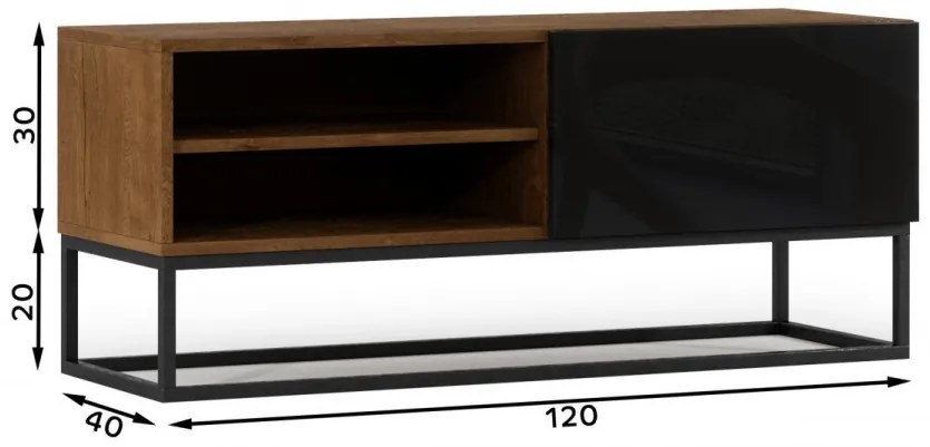 Comodă TV cu un sertar si doua rafturi, 120x50 cm, Avorio, Eltap (Culoare: Negru)