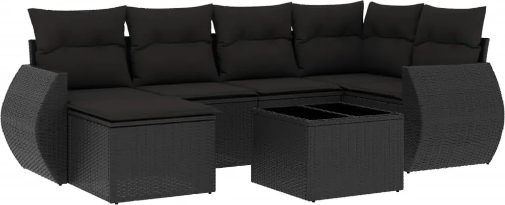 vidaXL Set canapele de grădină cu perne, 7 piese, negru, poliratan