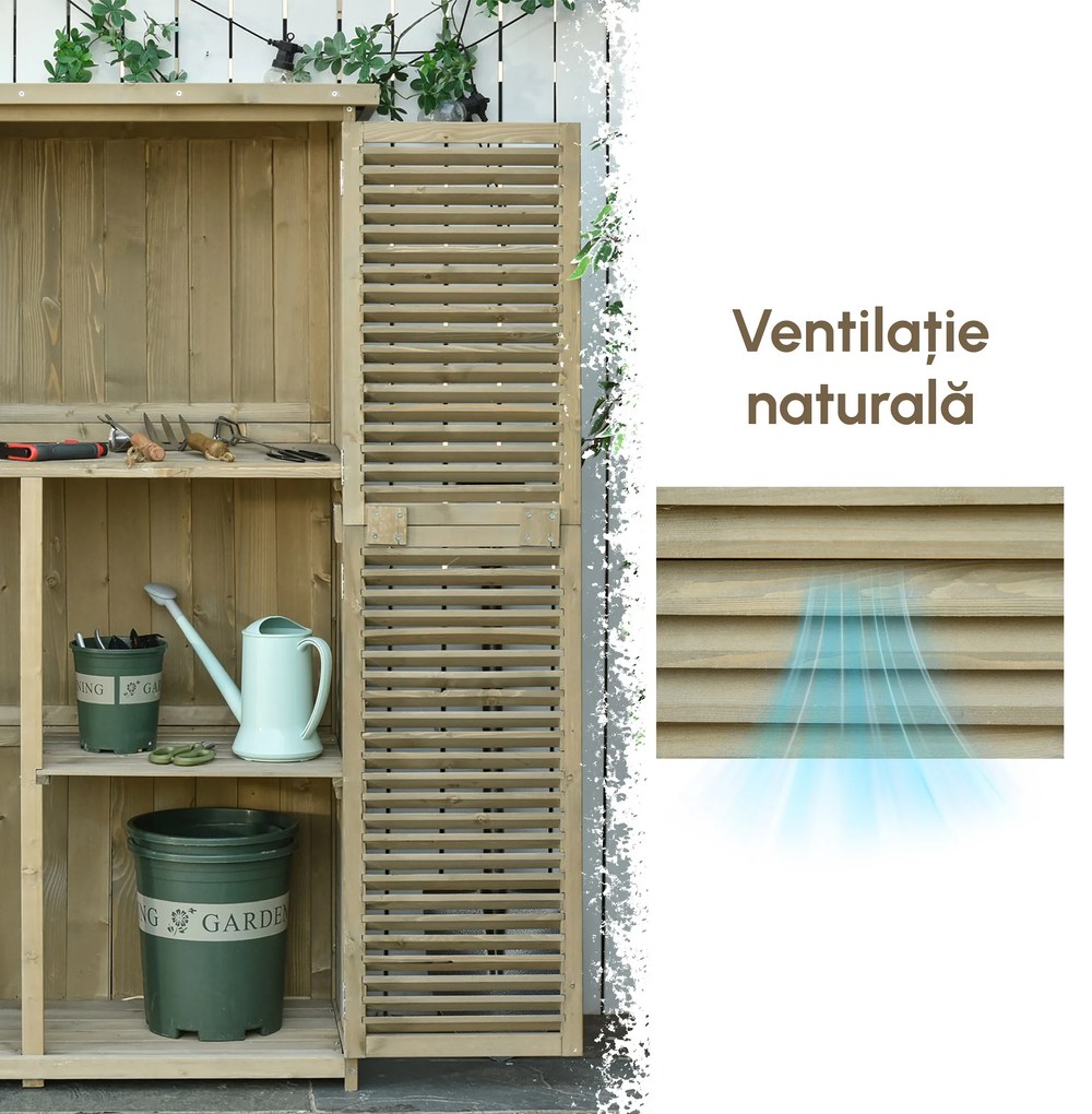 Magazie pentru unelte Outsunny, 4 Compartimente, Lemn de Brad Impermeabil | Aosom Romania