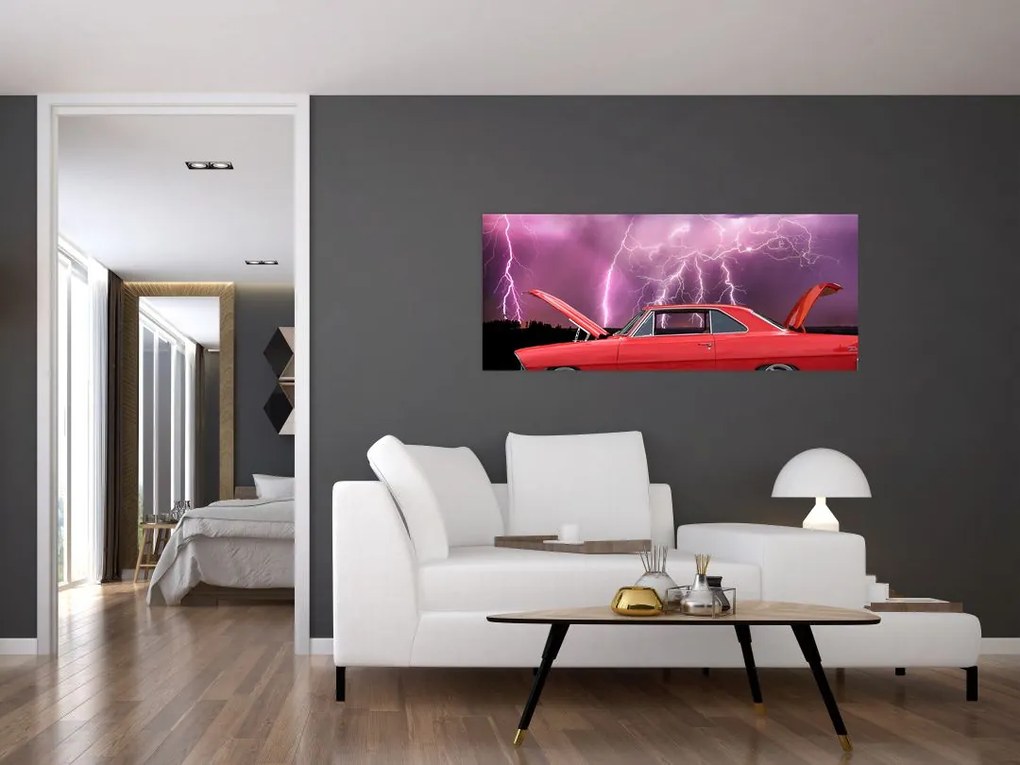 Tablou cu mașina roșie (120x50 cm)