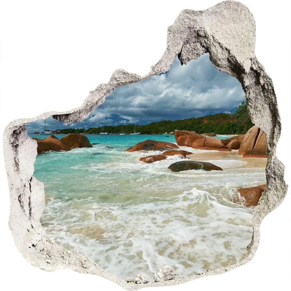 Fototapet un zid spart cu priveliște Plaja Seychelles