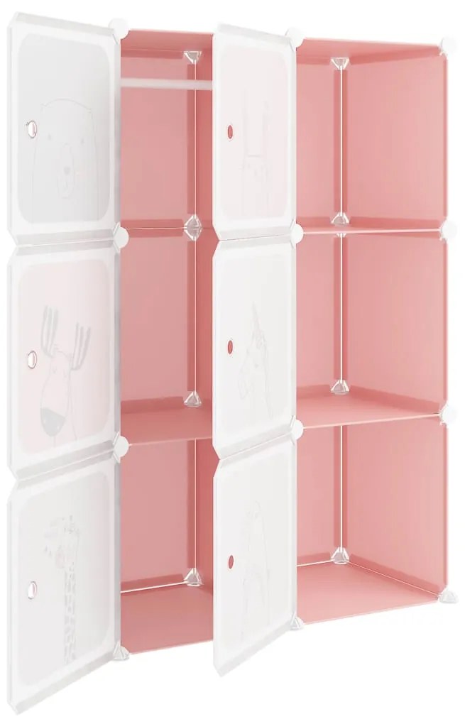Dulap de depozitare cub pentru copii, 6 cuburi, roz, PP Roz, 74 x 36.5 x 108 cm, 1, Roz, 1