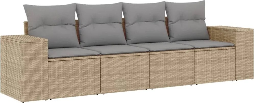 vidaXL Set canapele de grădină, 4 piese, cu perne, bej, poliratan