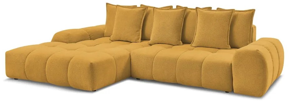 Colțar galben muștar extensibil/cu spațiu de depozitare cu tapițerie din chenille (cu colț pe partea stângă/cu șezlong) Everest – Bobochic Paris