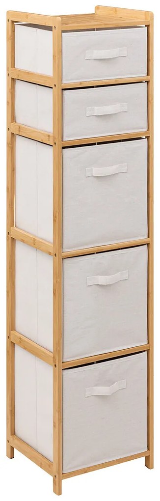 Dulap înalt din bambus TIDY, cu 5 coșuri din material textil, înălțime 144,3 cm
