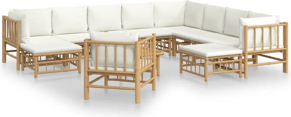 vidaXL Set mobilier de grădină cu perne alb crem, 12 piese, bambus