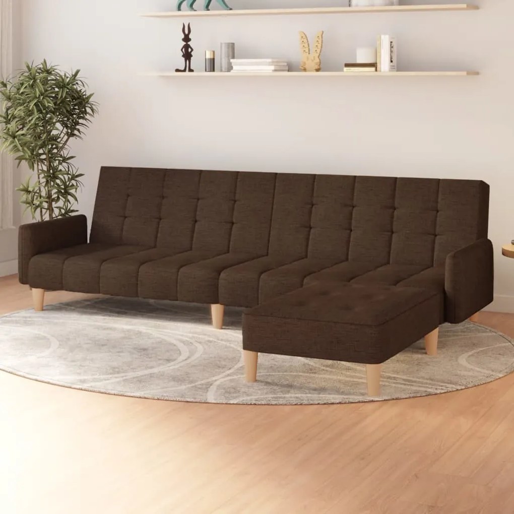 3080550 vidaXL Canapea extensibilă cu 2 locuri și taburet, maro, textil
