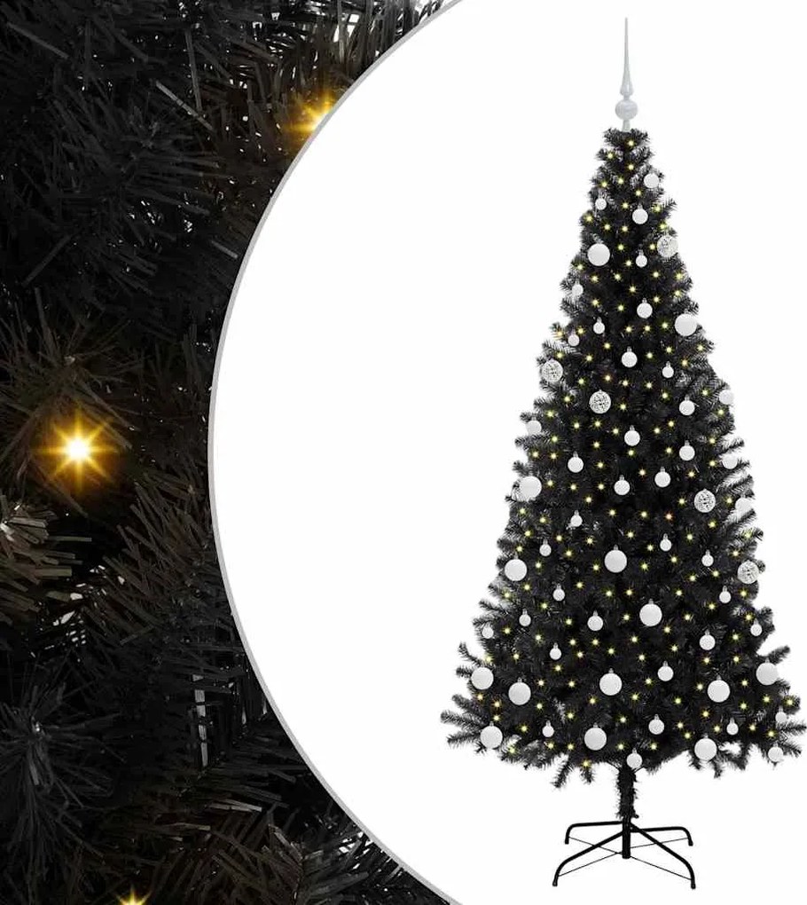 vidaXL Brad de Crăciun cu 300 LED cu suport Negru 180 cm PVC