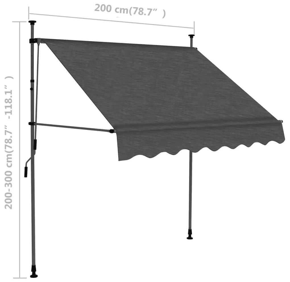 Copertina retractabila manual cu LED, antracit, 200 cm Antracit, 200 cm