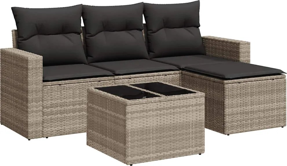 vidaXL Set canapele de grădină cu perne, 5 piese gri deschis poliratan