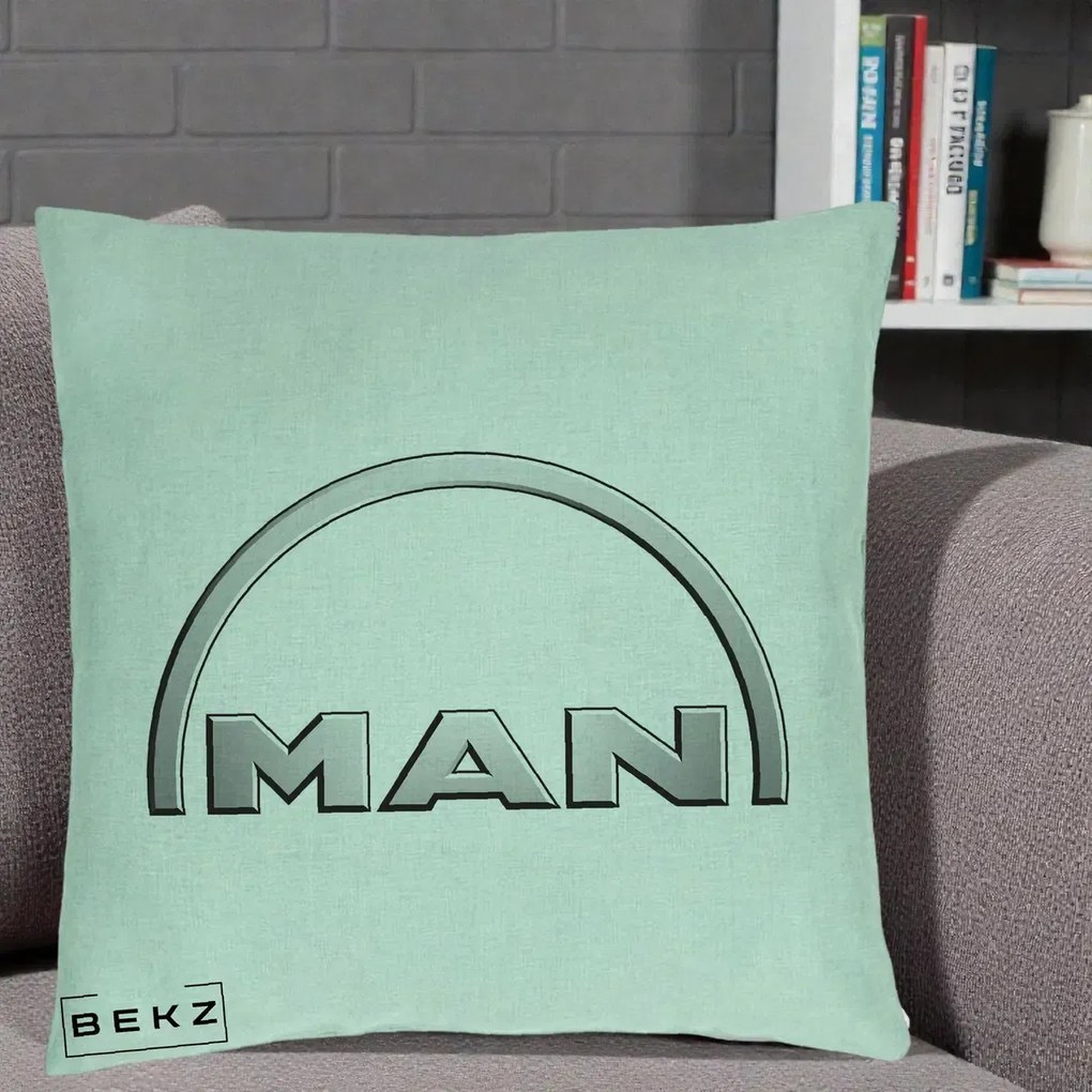 Perna Personalizata cu emblema MAN, 40x40 cm, Verde Menta, Husa Detasabila, Perna Inclusa, BEKZ®