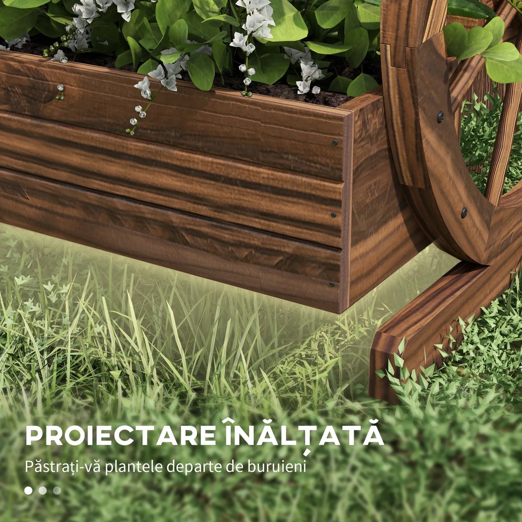 Outsunny Jardinieră de Exterior cu 3 Niveluri și Roți Decorative, din Lemn de Brad cu Orificii de Drenaj, pentru Legume și Flori, pentru Balcon sau Terasă, 62x61x57 cm, Carbonizat | Aosom Romania