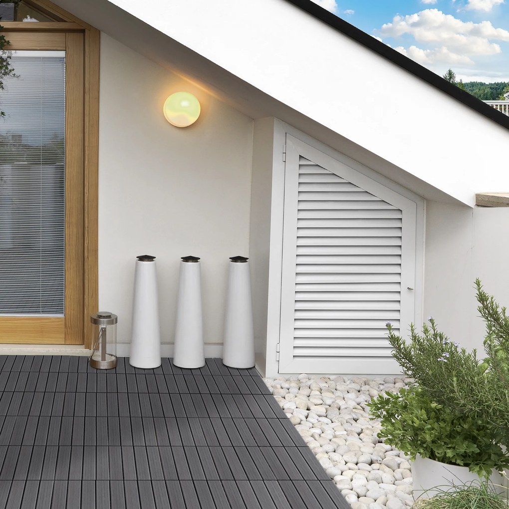 Outsunny, gresie exterior, set de 11 placi, 30x30x2.2 cm, gri | Aosom Ro