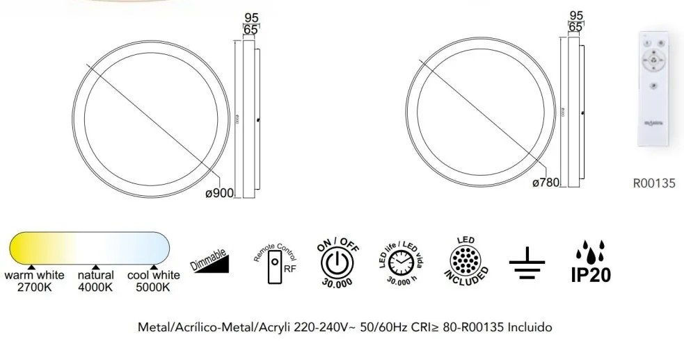 Plafoniera LED cu telecomanda design circular NISEKO II Gold 90cm