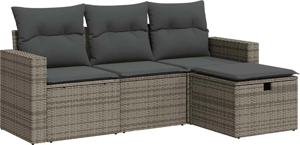vidaXL Set canapea de grădină cu perne, 4 piese, gri, poliratan
