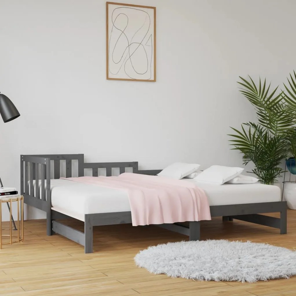 820738 vidaXL Pat de zi extensibil, gri, 2x(80x200) cm, lemn masiv de pin