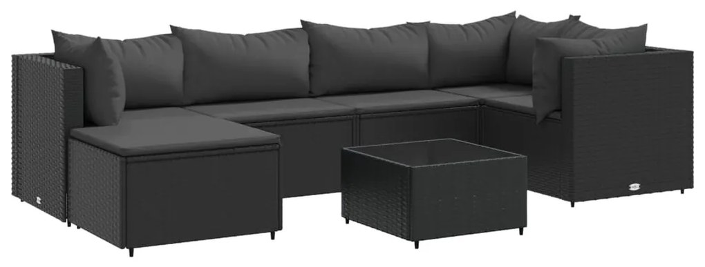 3308219 vidaXL Set mobilier de grădină cu perne, 7 piese, negru, poliratan