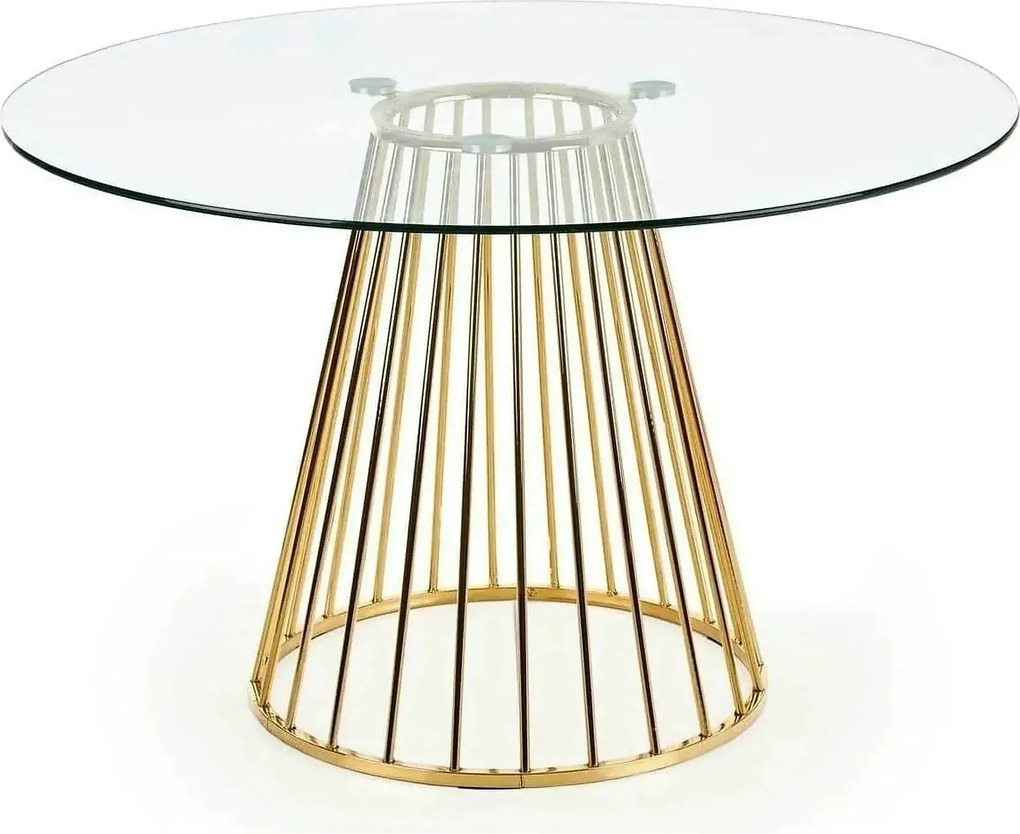 Masa sticla rotunda bucatarie LIVERPOOL, transparent/auriu, 120x120x75