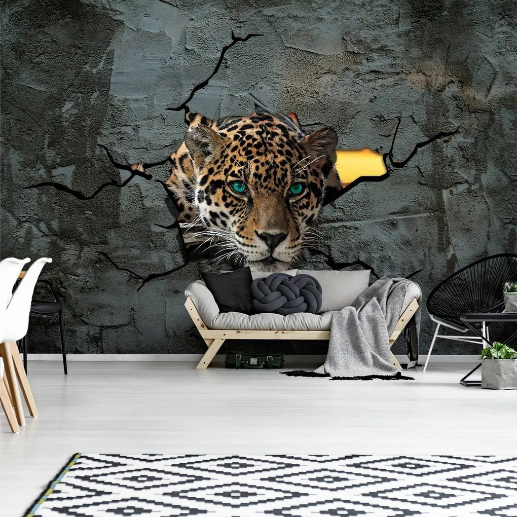 Fototapet - Jaguar după zid (254x184 cm)