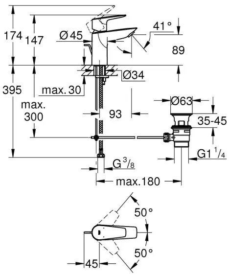 GROHE 24196001 - Baterie pentru lavoar START, mărime S, crom lucios