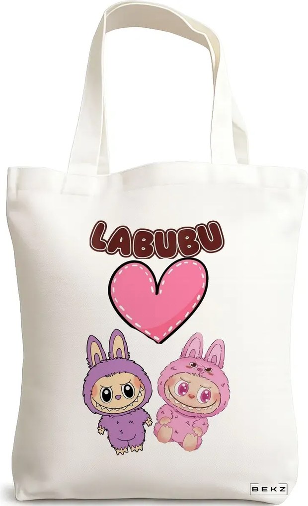 Sacosa de Panza pentru Cumparaturi, Geanta Tote, model Labubu 1 38 x 34.5 cm, Alba, BEKZ®
