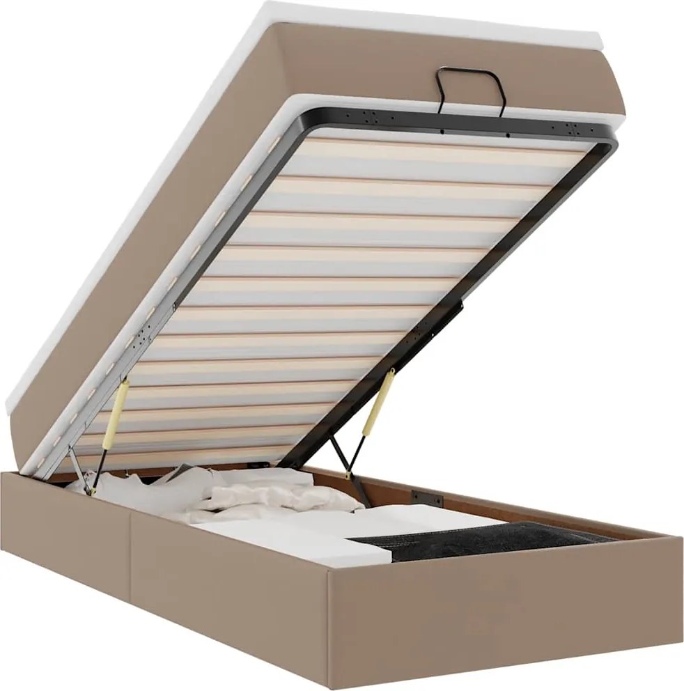 vidaXL Cadru de pat otoman cu saltea Cappucino piele artificială