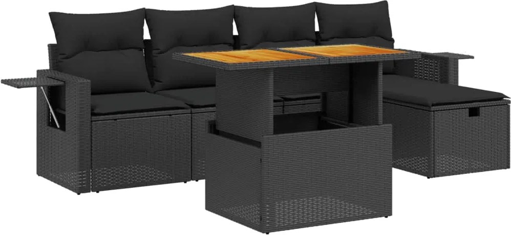 vidaXL Set mobilier de grădină cu perne, 6 piese, negru, poliratan