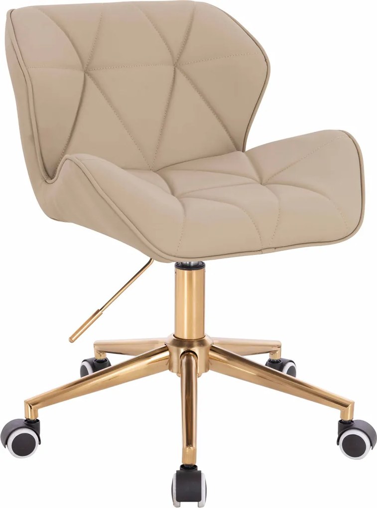 HR111K Scaun Crem Piele Ecologica Premium Soft cu Bază Aurie