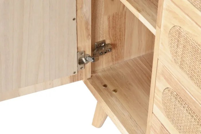 Comoda TV natur , din metal lemn de cauciuc si rattan „Rustic Charm”