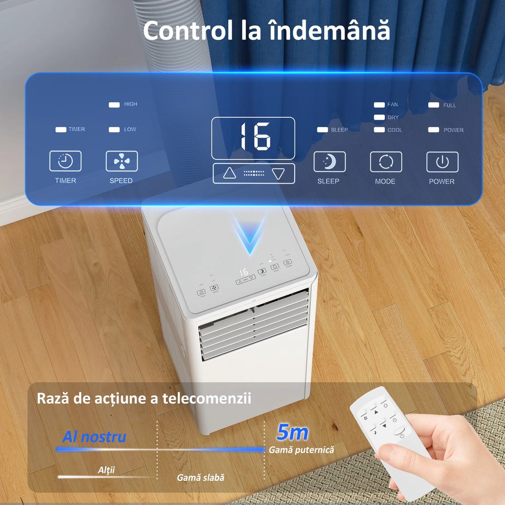 HOMCOM Aparat de Aer Condiționat Portabil 5000 BTU, Unitate 4-în-1: Răcire, Dezumidificare, Ventilator, Modul Sleep | Aosom Romania