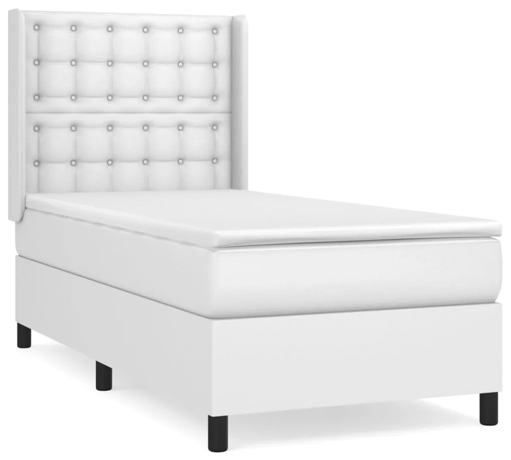 3132484 vidaXL Pat box spring cu saltea, alb, 100x200 cm, piele ecologică