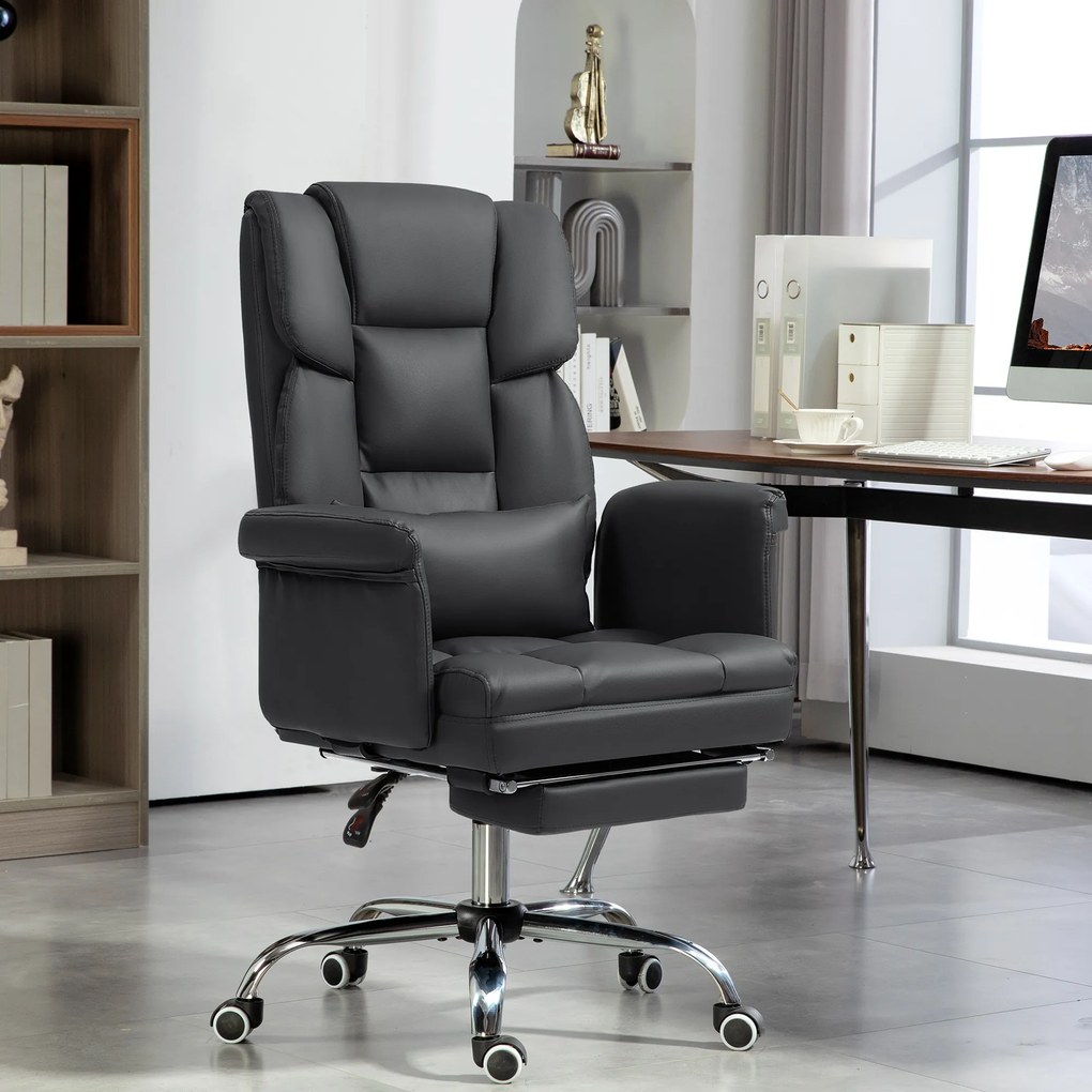 HOMCOM Scaun de birou ergonomic, înălțime reglabilă 48-56 cm, spătar reglabil, suport pentru picioare, Negru | Aosom Romania
