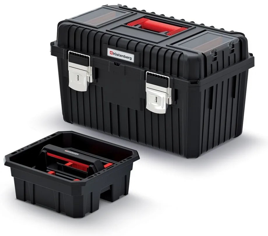 Cutie pentru scule cu încuietori metalice 58,5 x 36 x 33,7 cm, depozit + compartimente, negru