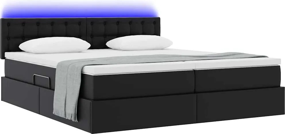 vidaXL Pat cu saltea și LED Negru 180 x 200 cm Piele artificială