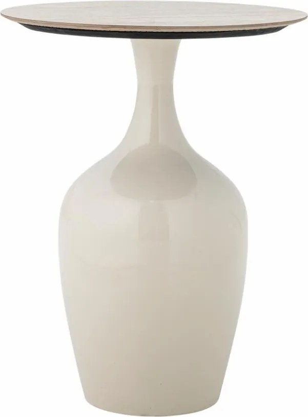 Măsuță laterală rotundă din metal, natur, blat ceramic, bază tip piedestal, finisaj lucios, 52 x 40 cm, „Lecco”
