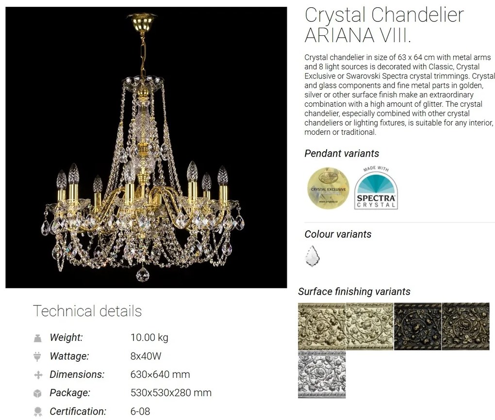 Candelabru Cristal Bohemia Exclusive 8 brate ARIANA VIII.
