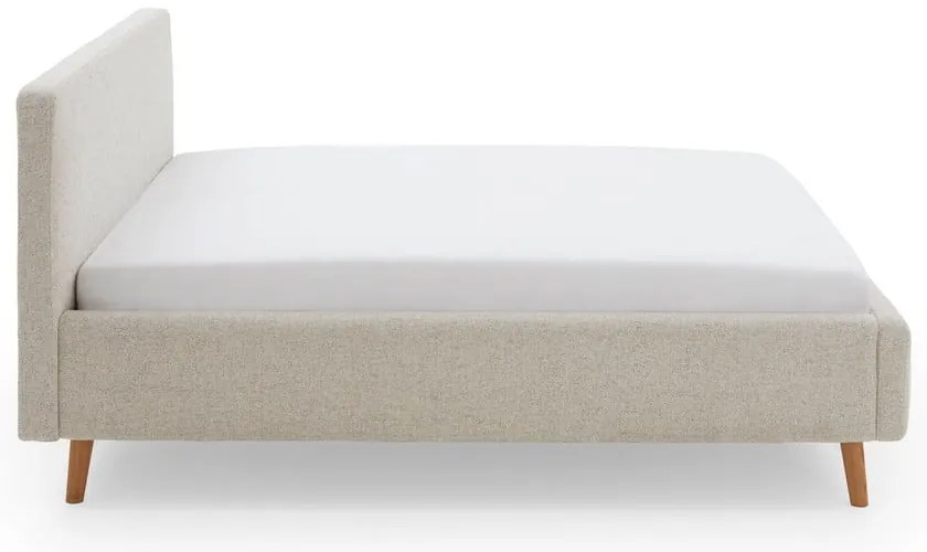 Pat matrimonial bej tapițat cu spațiu de depozitare cu somieră 160x200 cm Mattis – Meise Möbel
