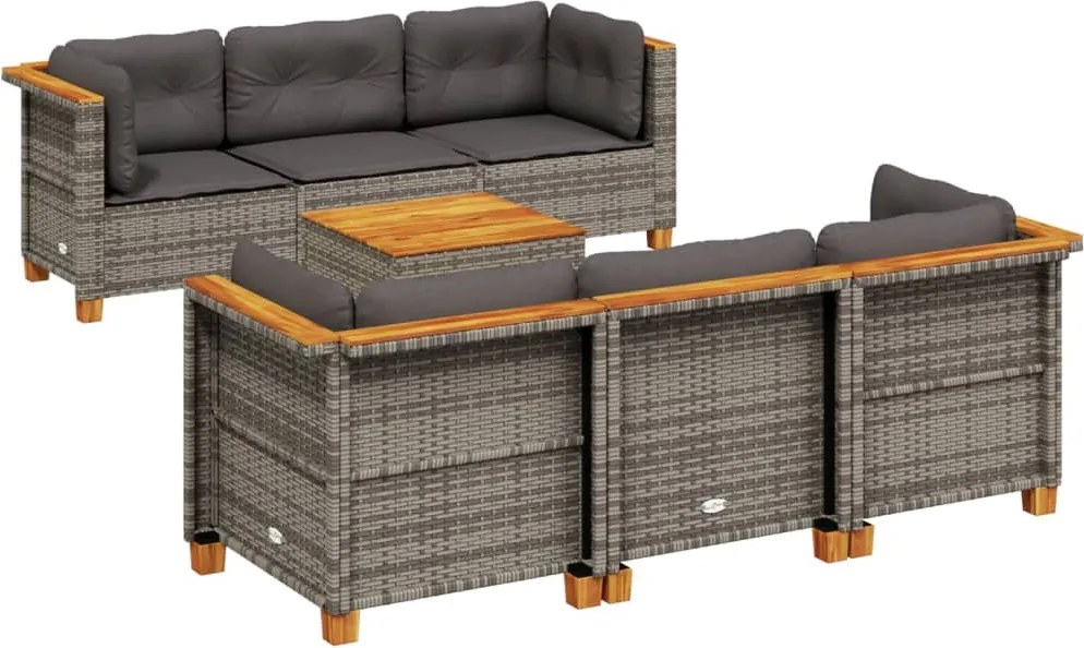 vidaXL Set canapele de grădină, 7 piese, cu perne, gri, poliratan
