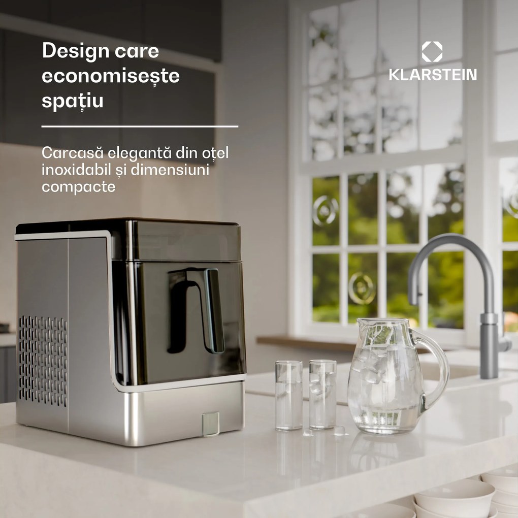 Klarstein Ice Lux mașină de făcut cuburi de gheață, Oțel inoxidabil, 23kg/24h, Auto-curățare