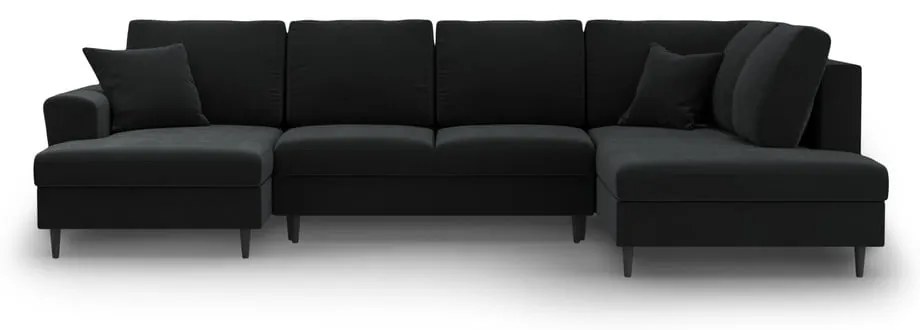 Colțar negru extensibil, cu spațiu de depozitare cu tapițerie din catifea (cu colț pe partea dreaptă-în formă de "U") Kyoto – Cosmopolitan Design