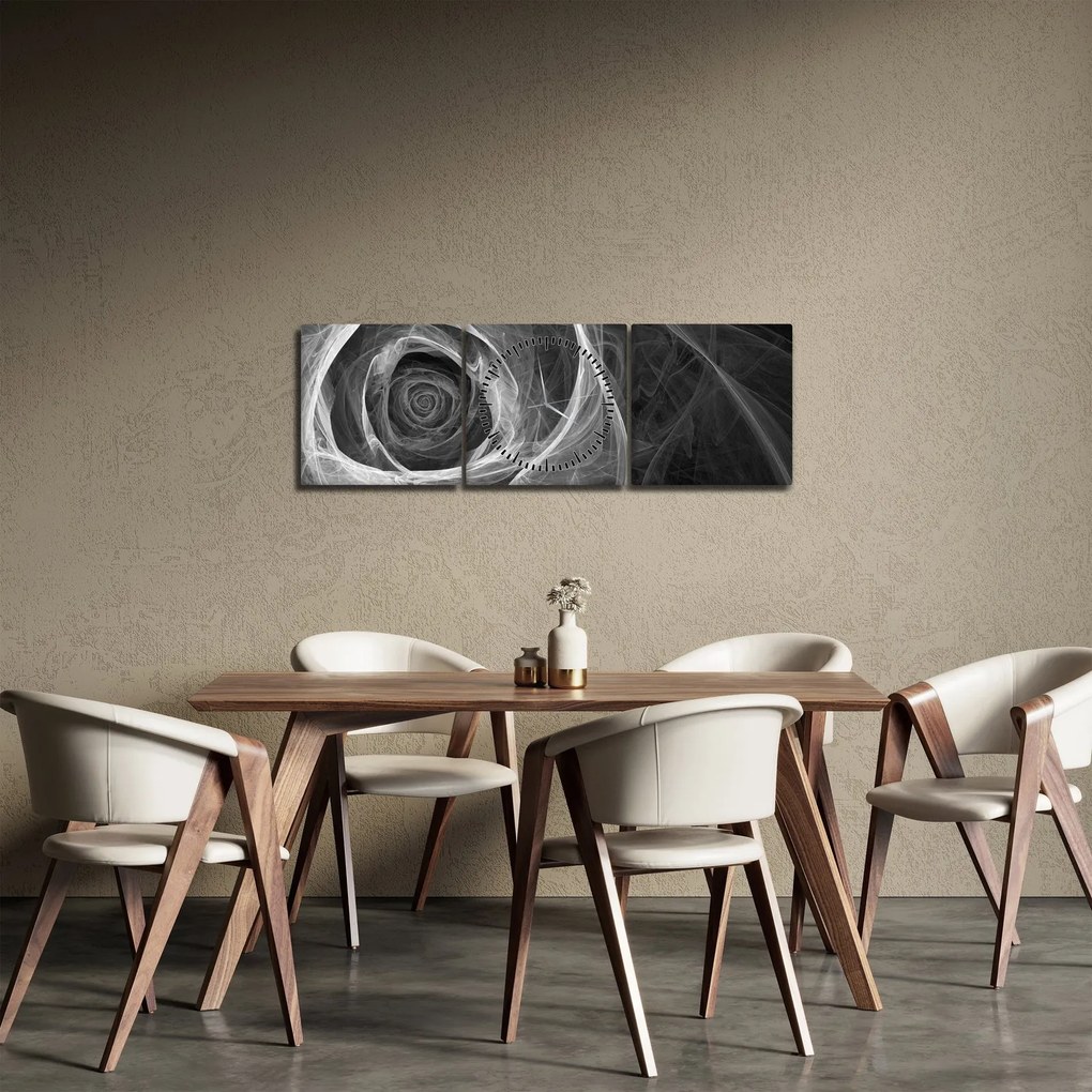 Tablou - Abstract trandafir negru și alb (cu ceas) (90x30 cm)