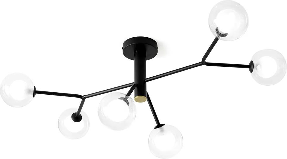 Cosmo VI - Lustră neagră cu 6 globuri din sticlă