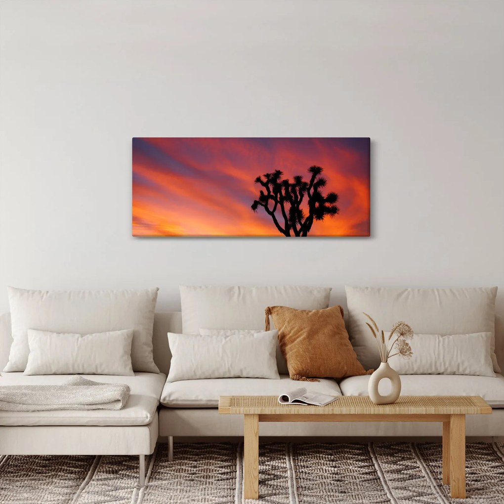 Tablou apus de soare deasupra siluetei unui copac (120x50 cm)