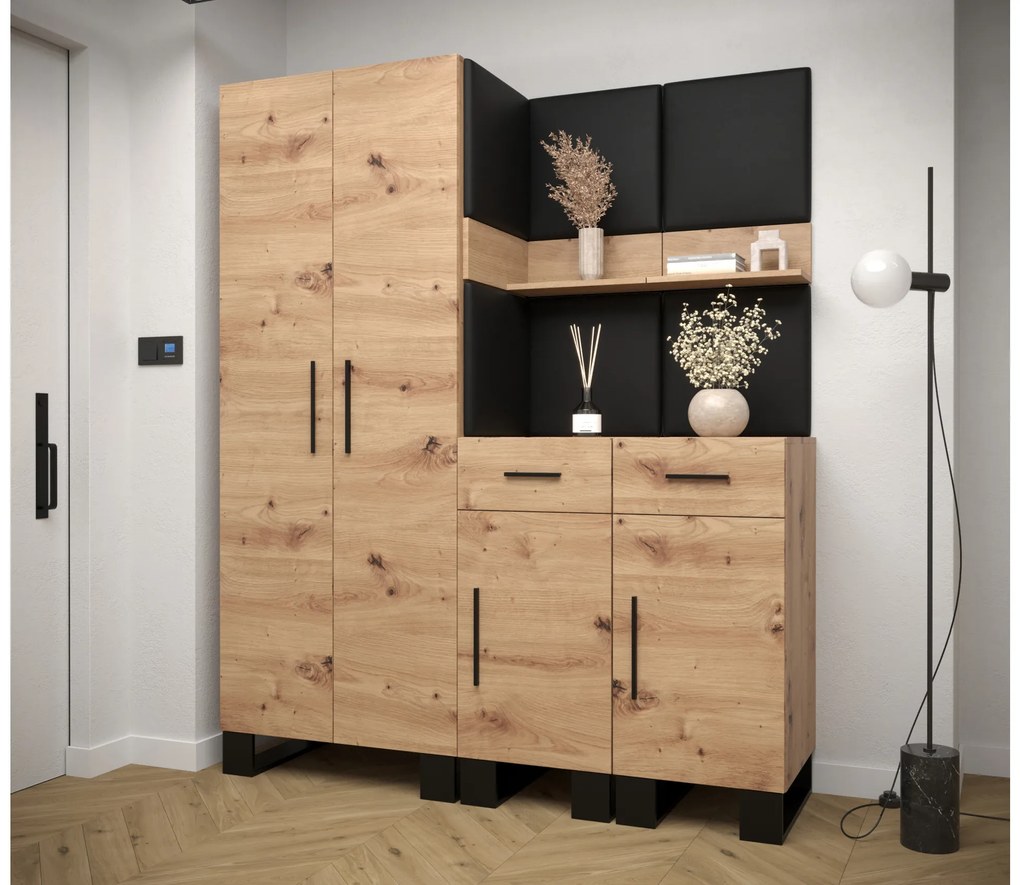 Set mobilier pentru hol Amanda 7 (Stejar artisan + piele ecologică Negru). 1085919