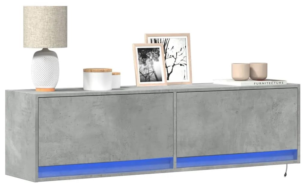 vidaXL Comodă TV de perete cu lumini LED, gri beton, 140x31x38 cm