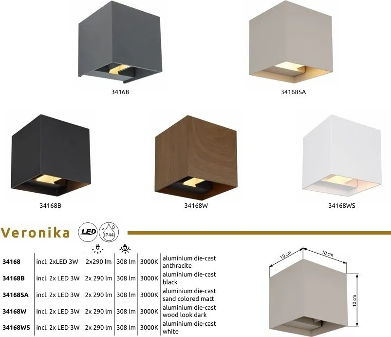 Aplica LED, Spot pentru iluminat exterior design modern IP54 Veronika nisip 10x10cm